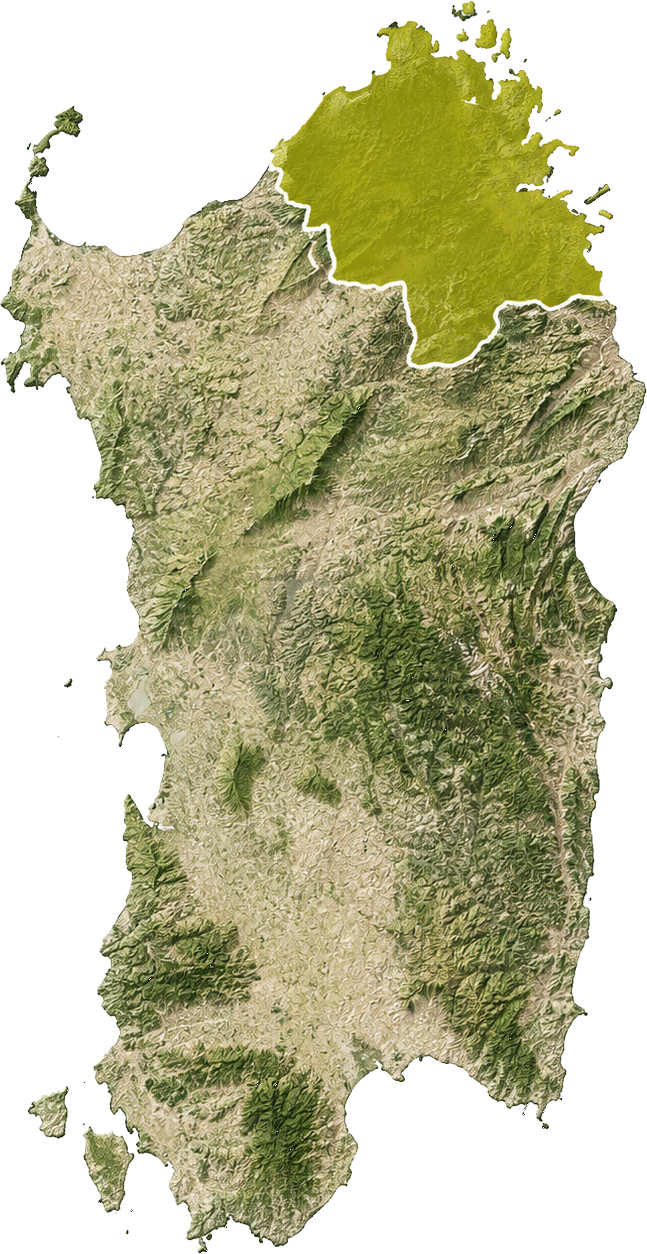 Mappa della Sardegna con la Gallura evidenziata
